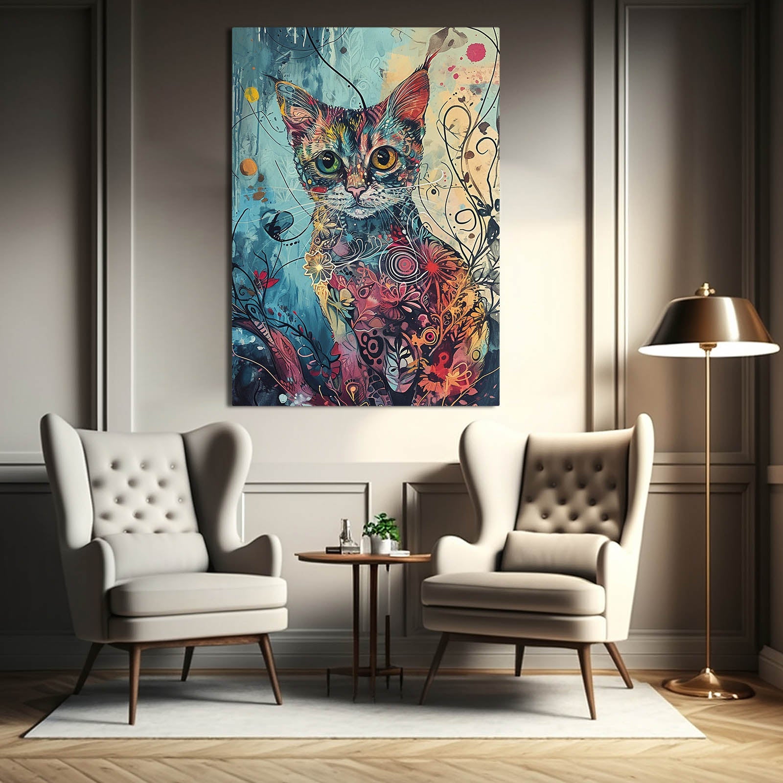 Botanical Fantasy Cat Art