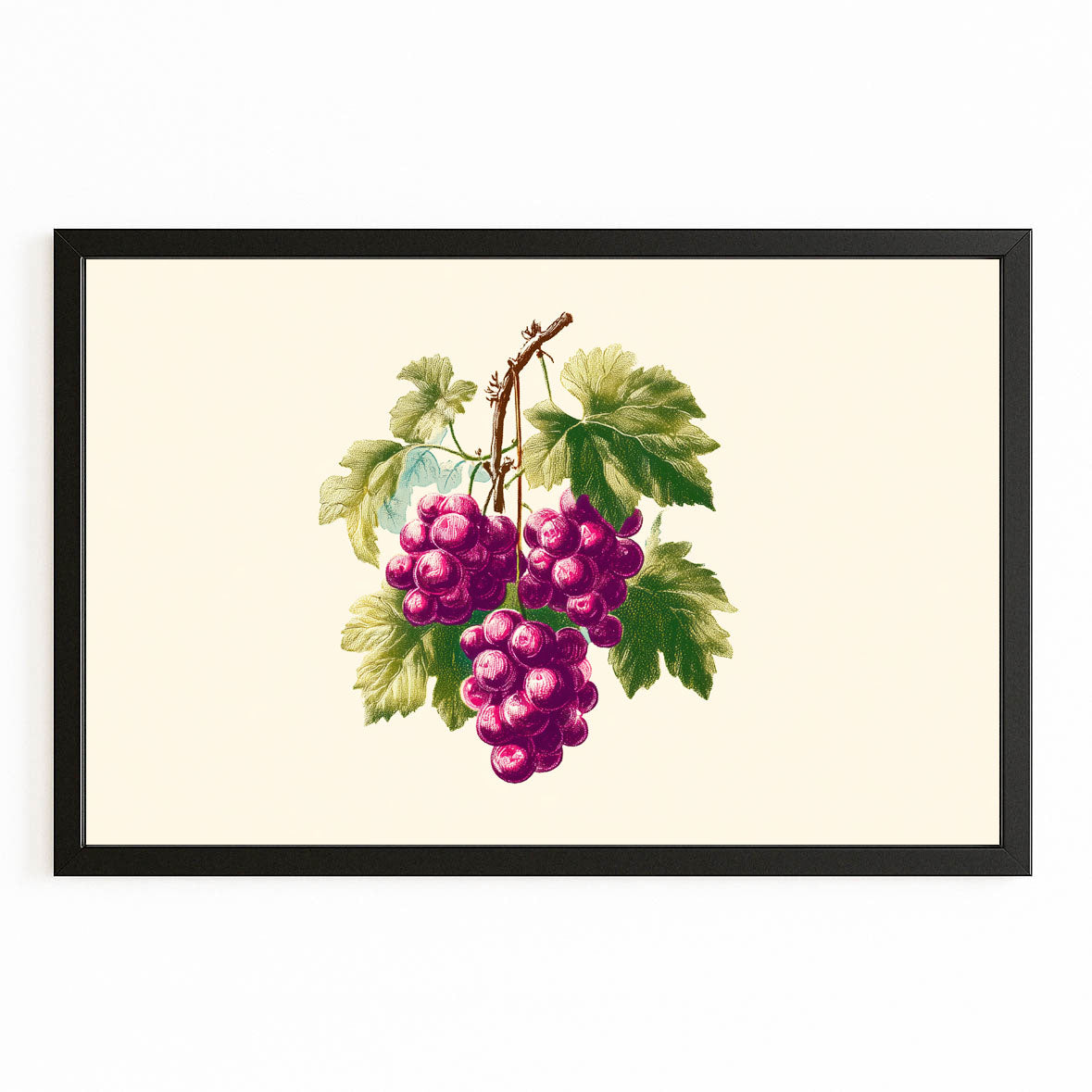 Botanical Grape Cluster Fruit Wall Decor – with Premium Black frame on white background