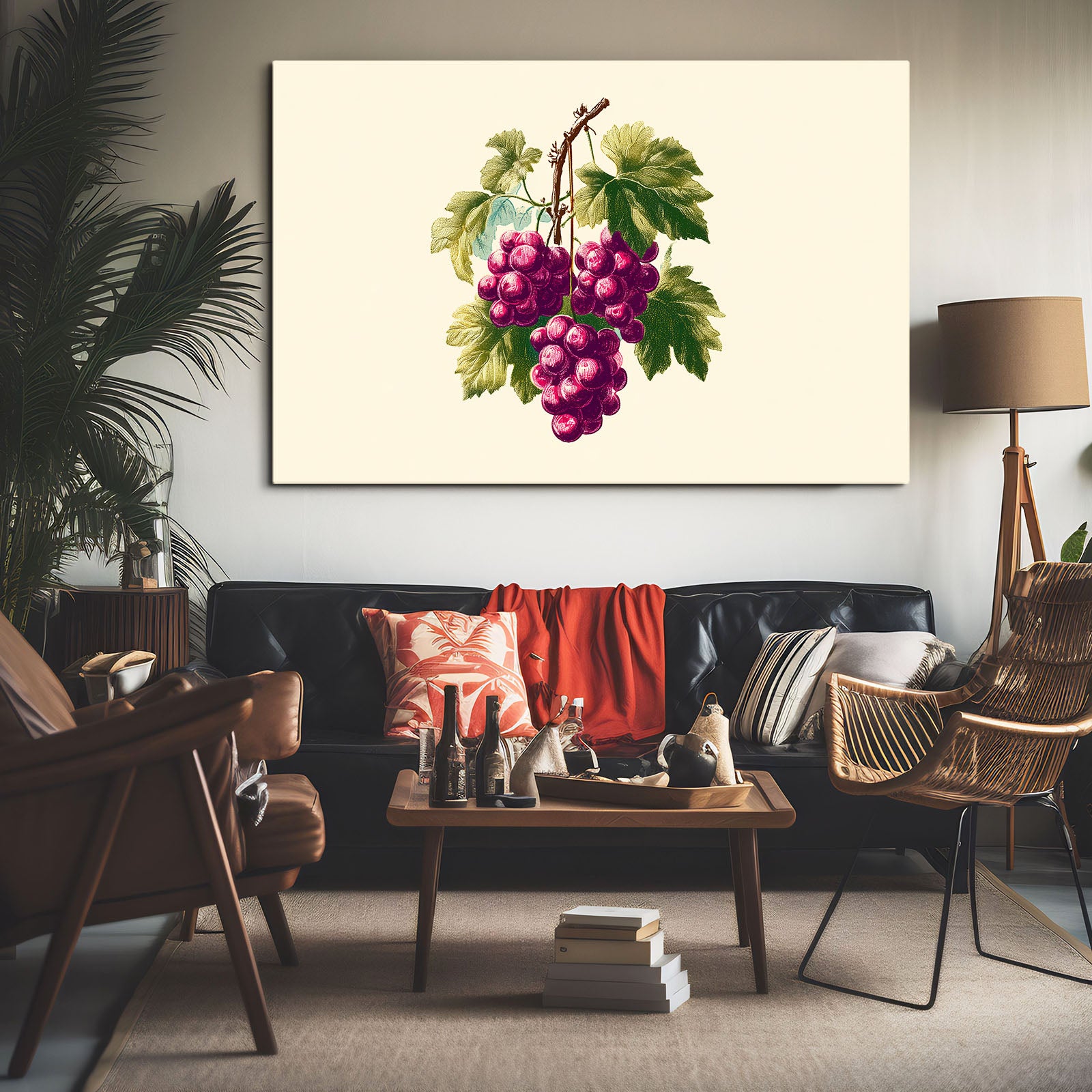 Botanical Grape Cluster Fruit Wall Decor – styled in a furnished interior