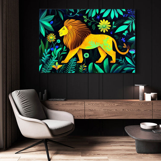 Botanical Lion Wall Art — botanical canvas print in blue tones, view 3