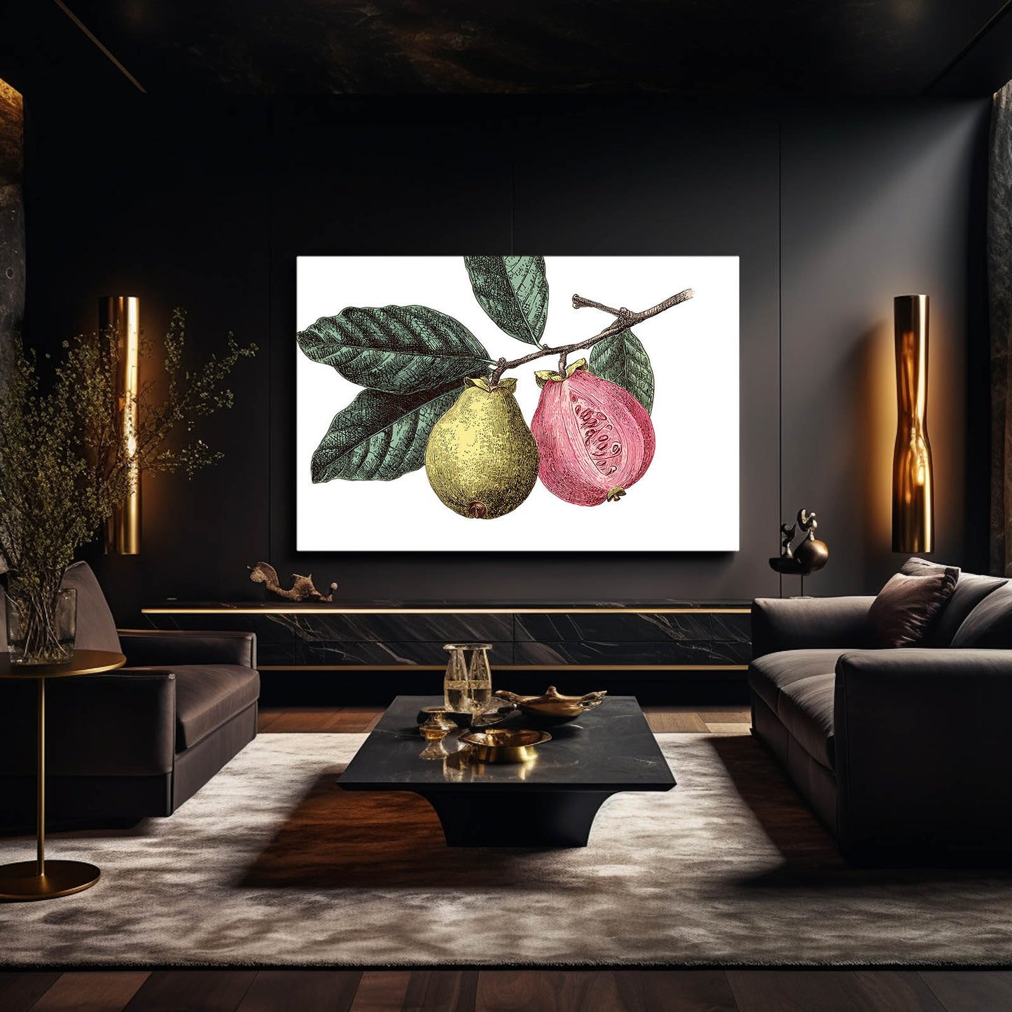 Botanical Pear Guava Fruit Wall Decor – styled in a furnished interior