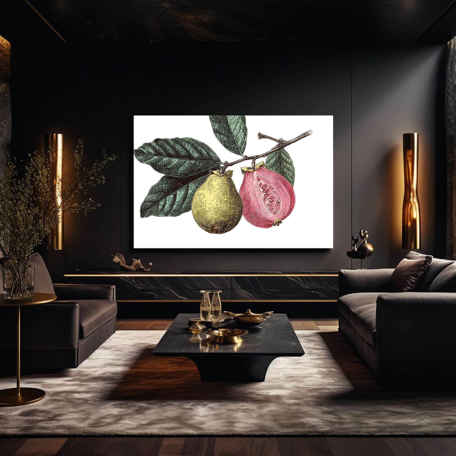 Botanical Pear Guava Fruit Wall Decor – styled in a furnished interior