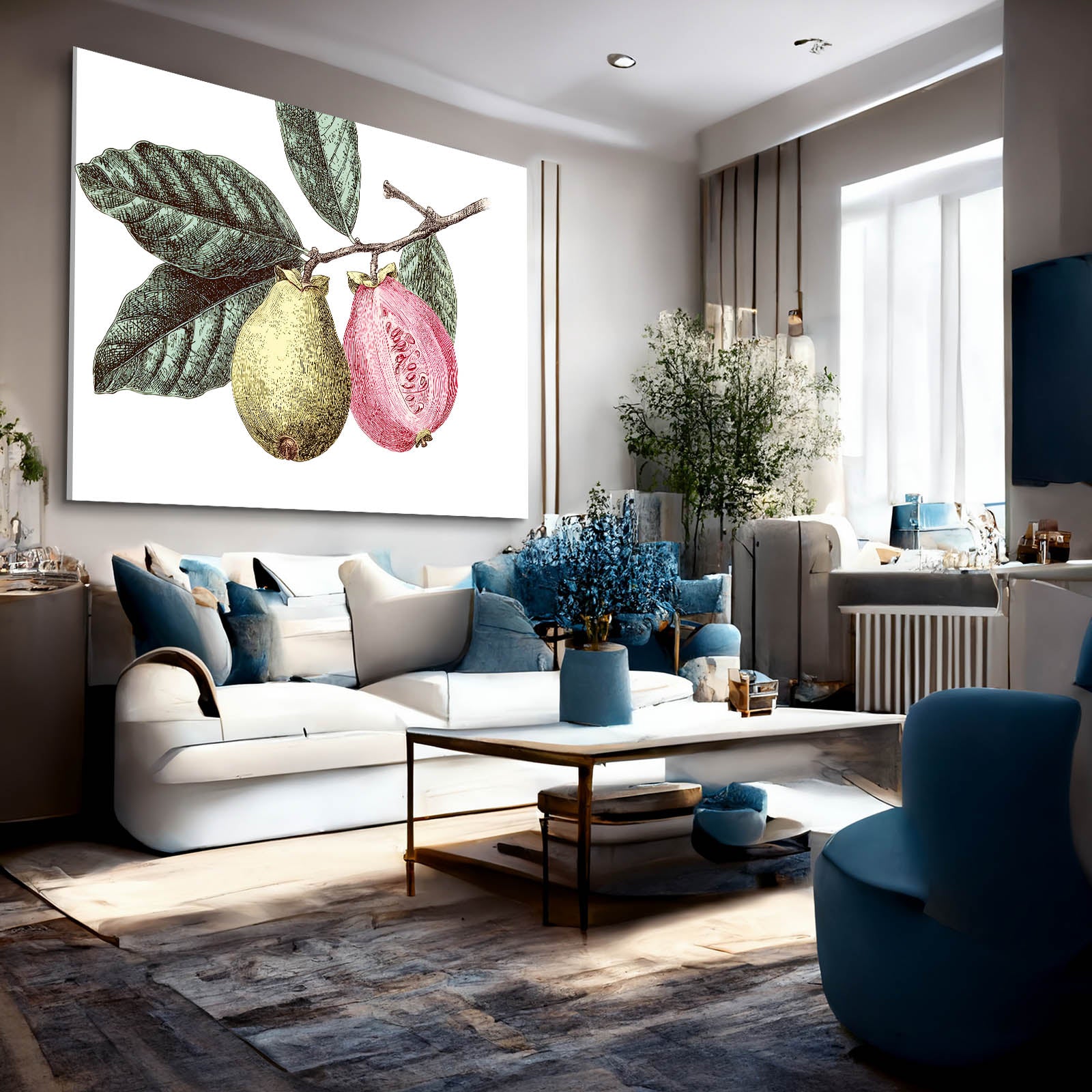 Botanical Pear Guava Fruit Wall Decor – styled in a furnished interior