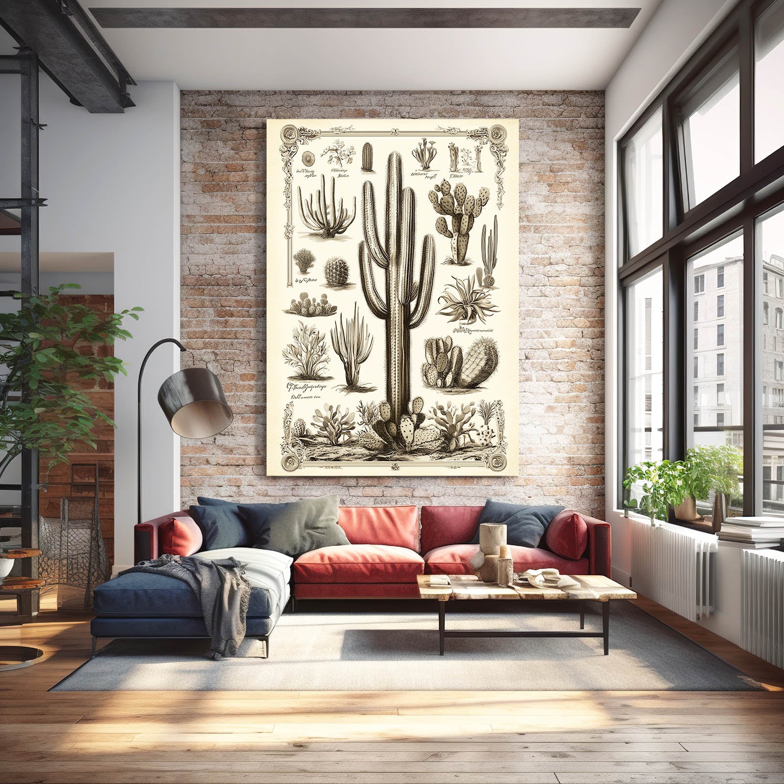 Botanical Plate Study Cactus Canvas – styled in a furnished interior