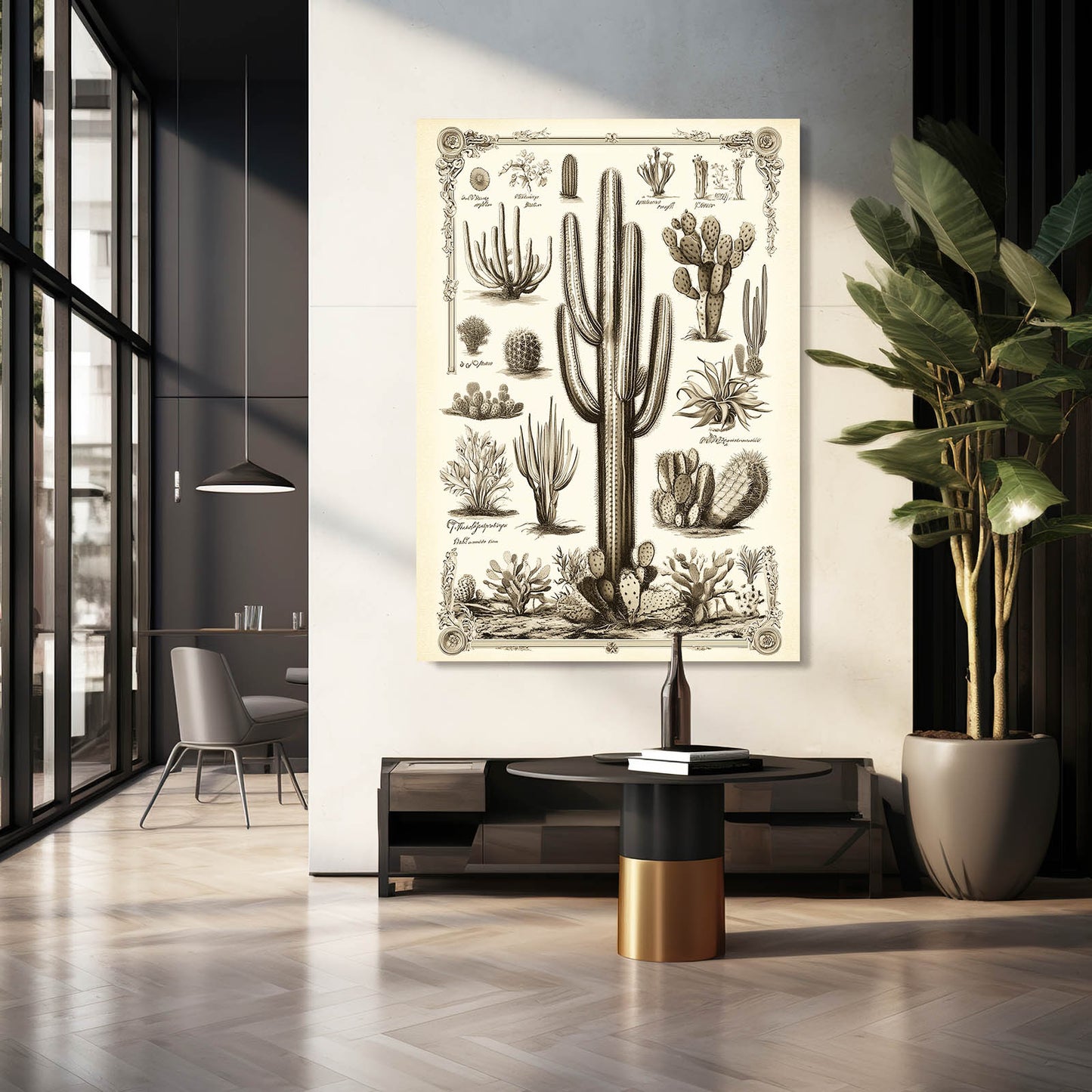 Botanical Plate Study Cactus Canvas – styled in a furnished interior