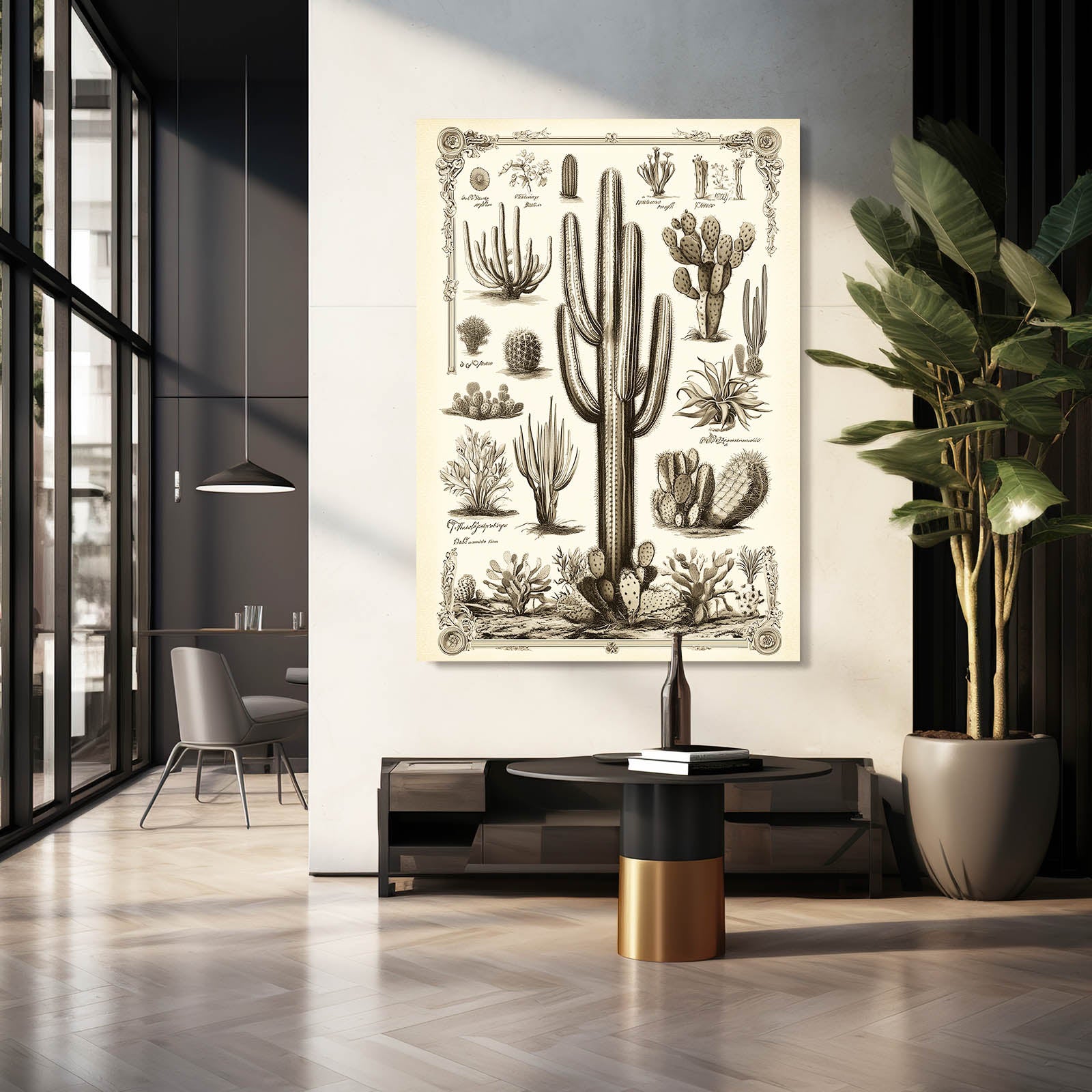 Botanical Plate Study Cactus Canvas – styled in a furnished interior