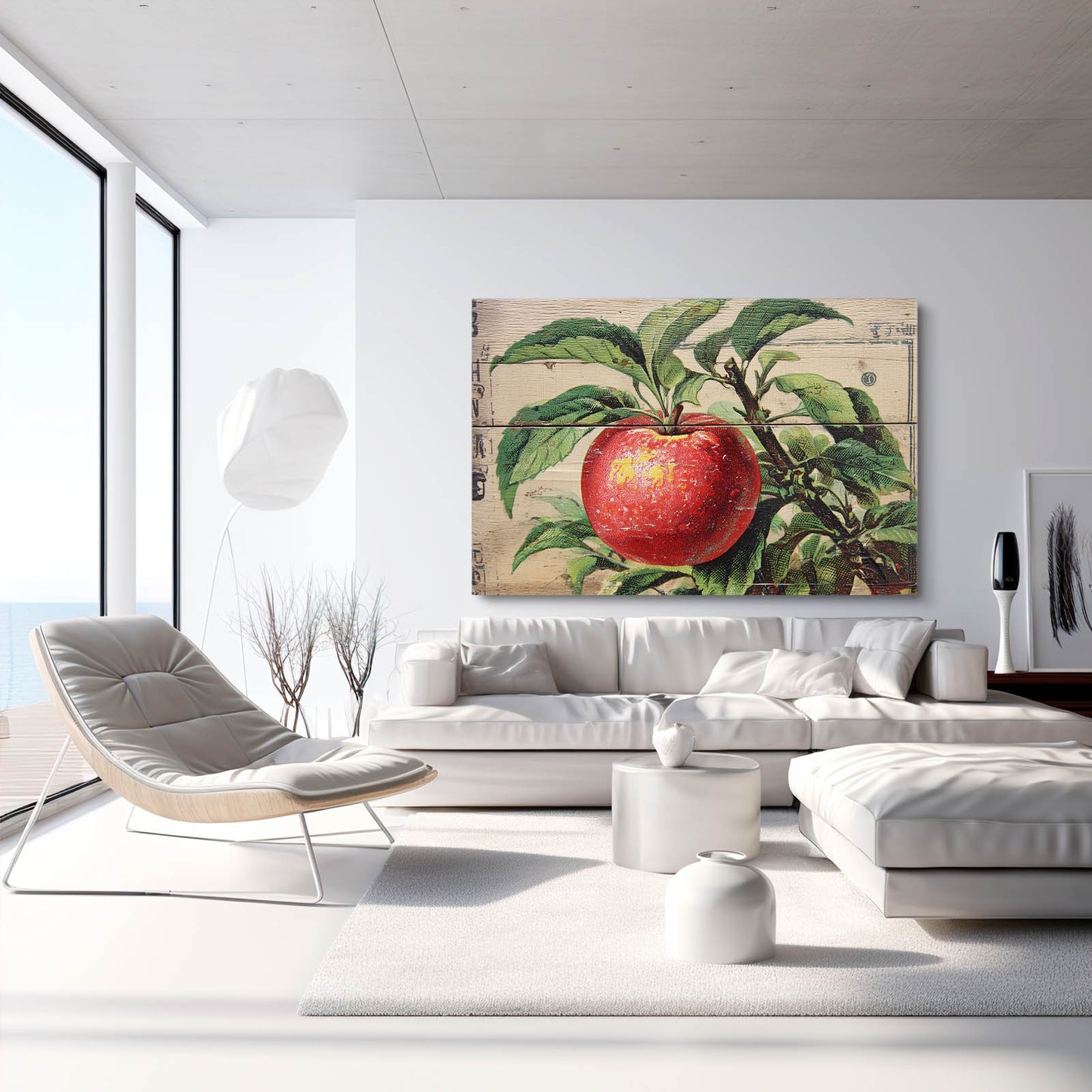 Botanical Wood Panel Apple Prints – styled in a furnished interior