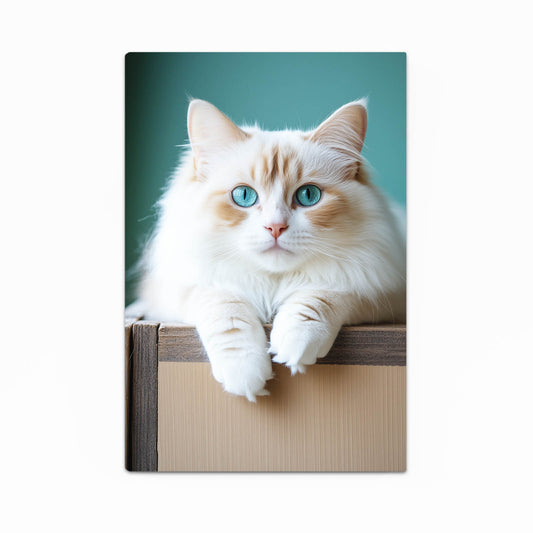 Box Perch Fluff Cat Wall Art — photography canvas print, angled canvas view on white background