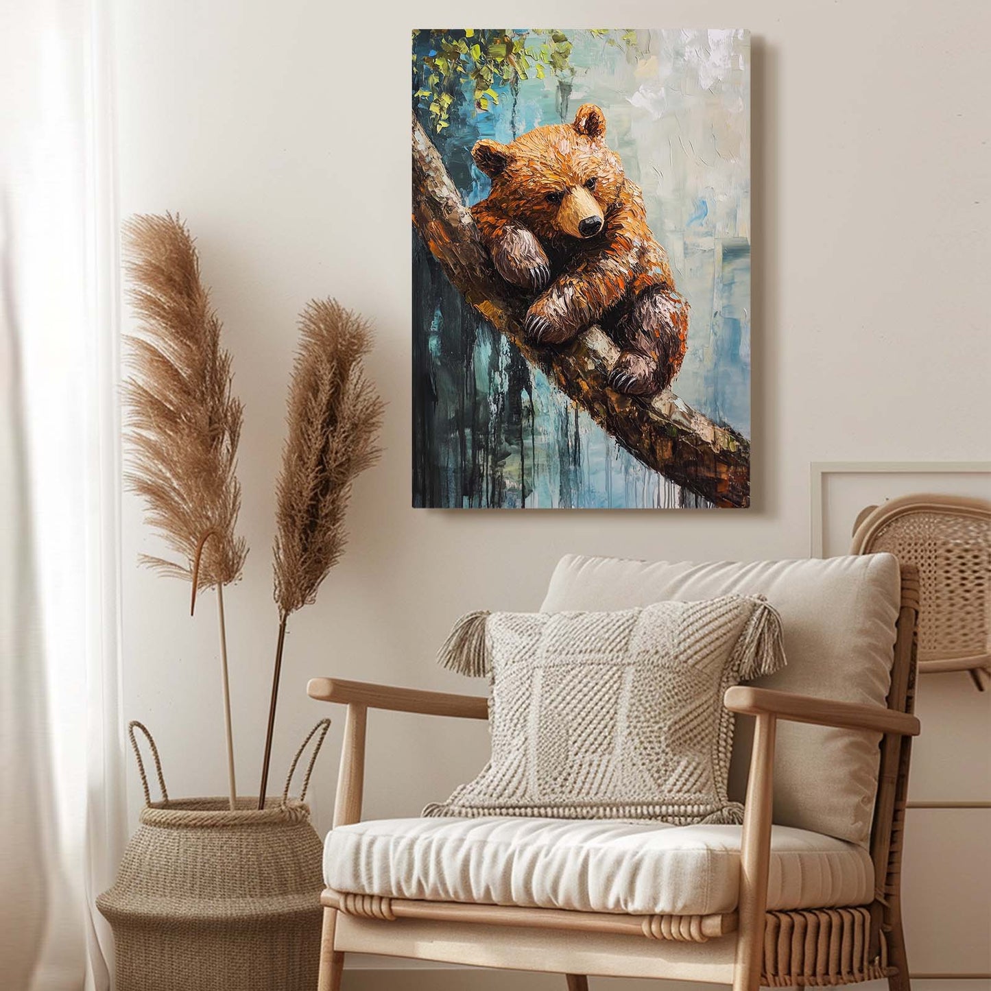 Branch Rest Cub Bear Canvas Art — contemporary canvas print, styled in a furnished interior