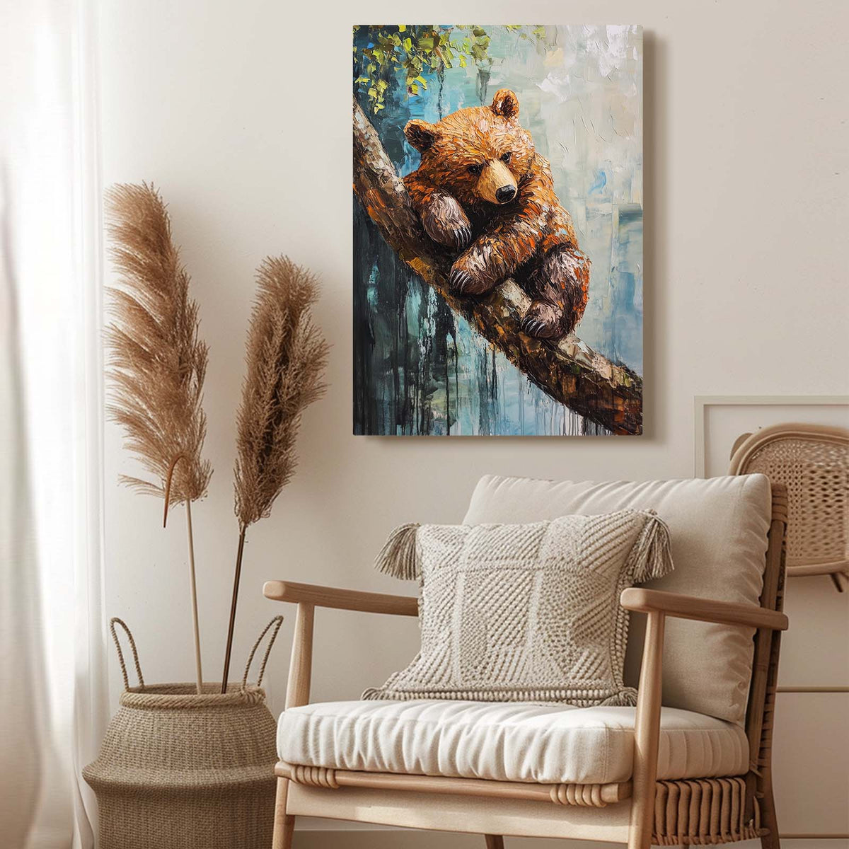 Branch Rest Cub Bear Canvas Art — contemporary canvas print, styled in a furnished interior