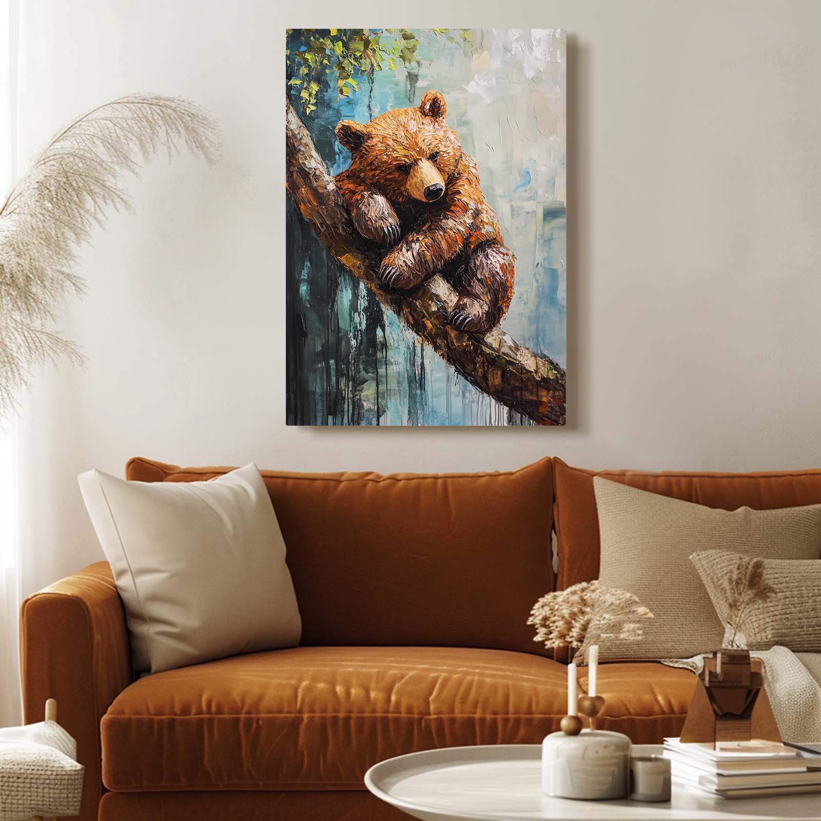 Branch Rest Cub Bear Canvas Art — contemporary canvas print, styled in a furnished interior