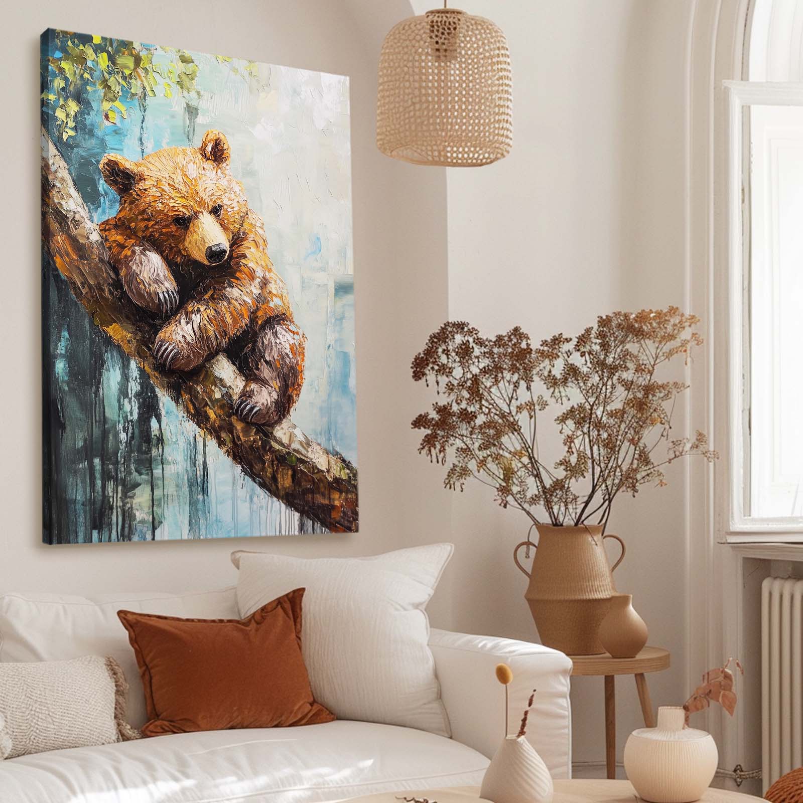 Branch Rest Cub Bear Canvas Art — contemporary canvas print, styled in a furnished interior