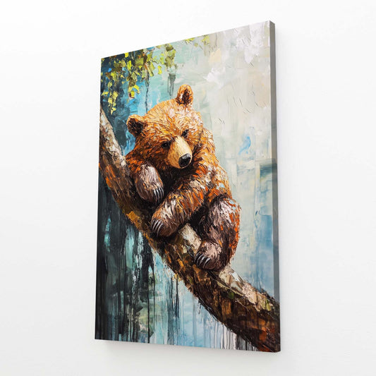 Branch Rest Cub Bear Canvas Art — contemporary canvas print, angled canvas view on white background