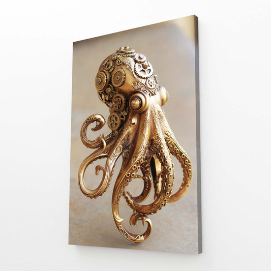 Brass Clockwork Octopus Canvas – angled canvas view on white background