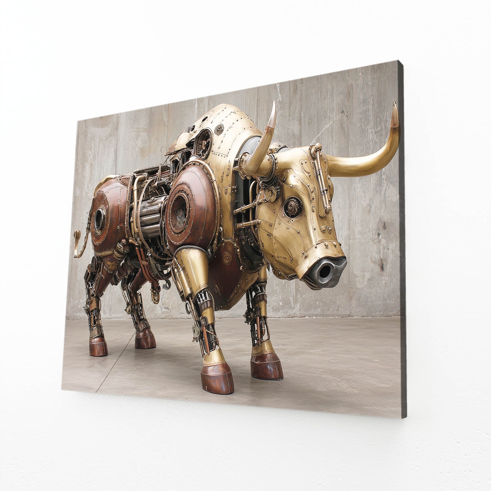 Brass Mechanical Bull Steampunk Canvas – angled canvas view on white background