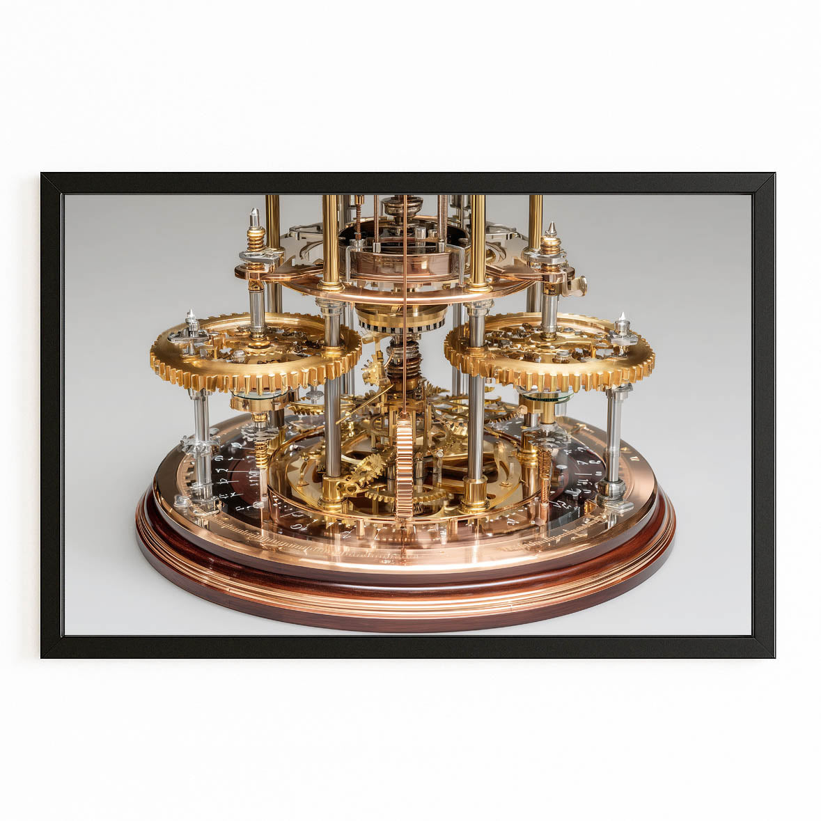Brass Orrery Dome Steampunk Art – with Premium Black frame on white background