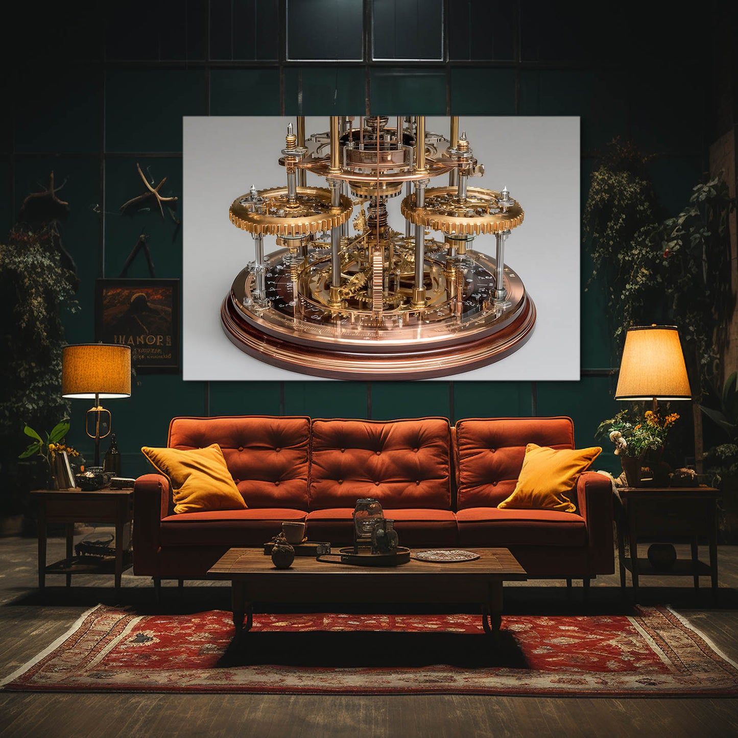 Brass Orrery Dome Steampunk Art – styled in a furnished interior
