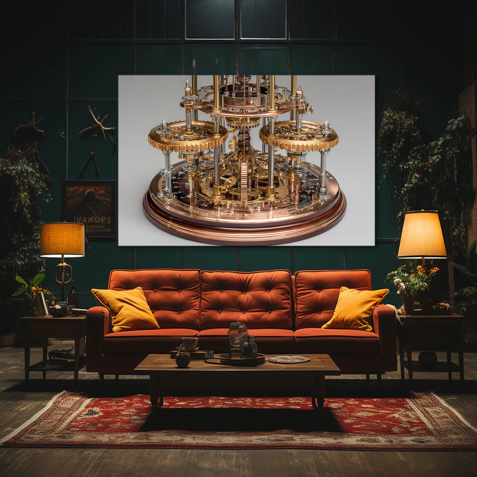 Brass Orrery Dome Steampunk Art – styled in a furnished interior