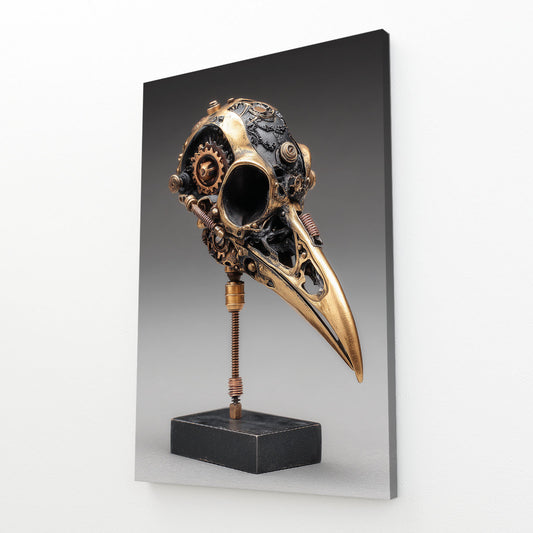 Brass Raven Skull Steampunk Canvas – angled canvas view on white background