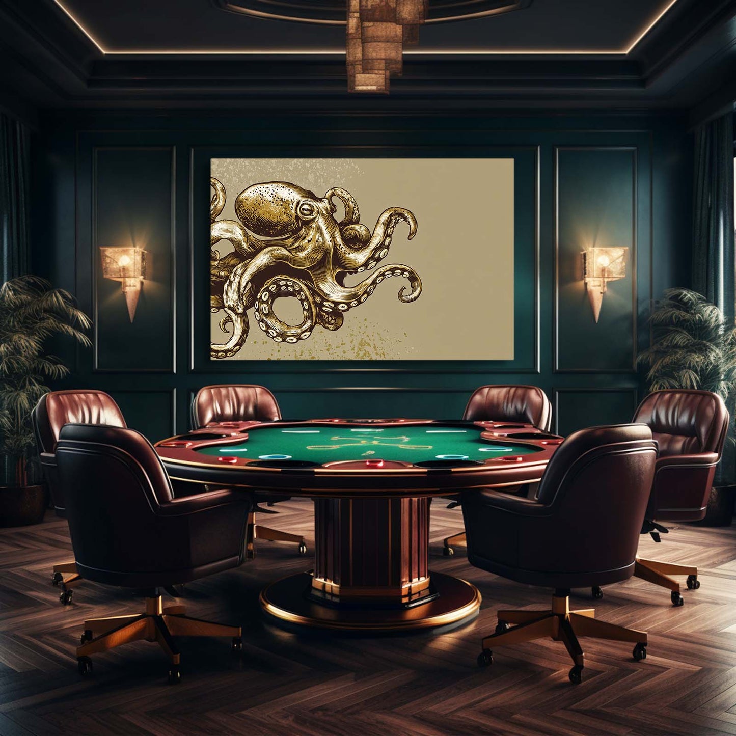 Brass Relief Octopus Prints – styled in a furnished interior