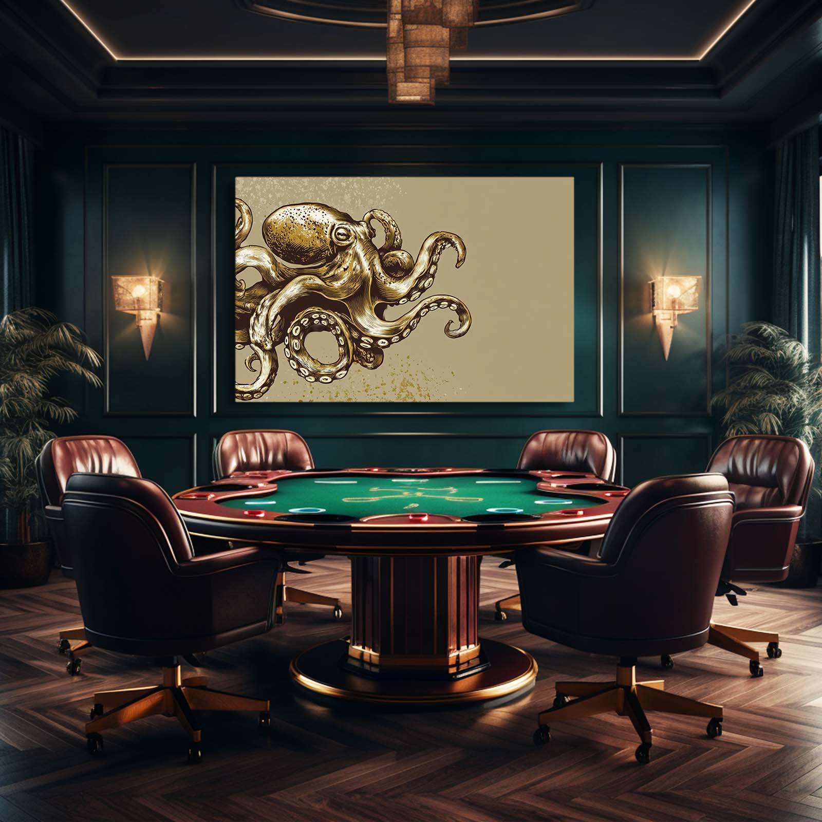 Brass Relief Octopus Prints – styled in a furnished interior