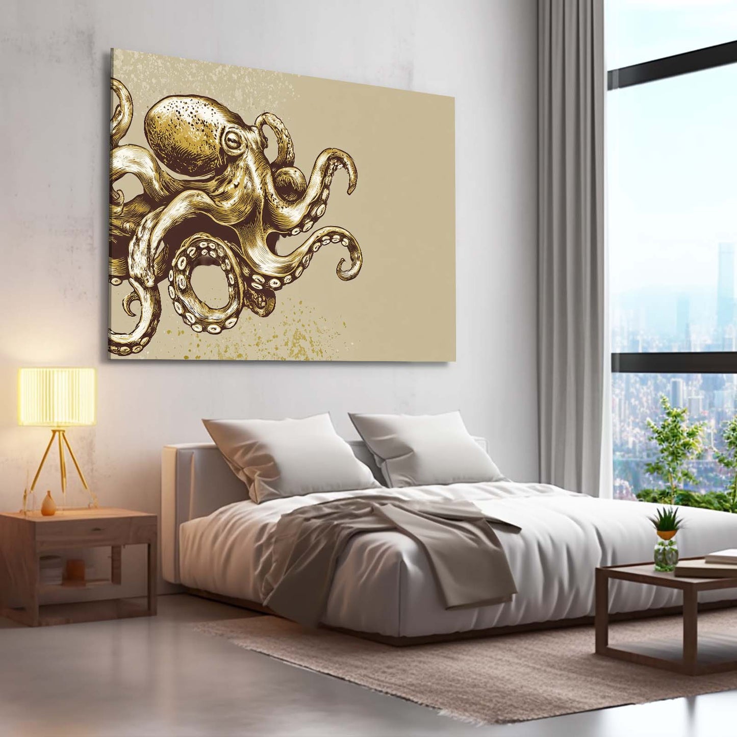 Brass Relief Octopus Prints – styled in a furnished interior