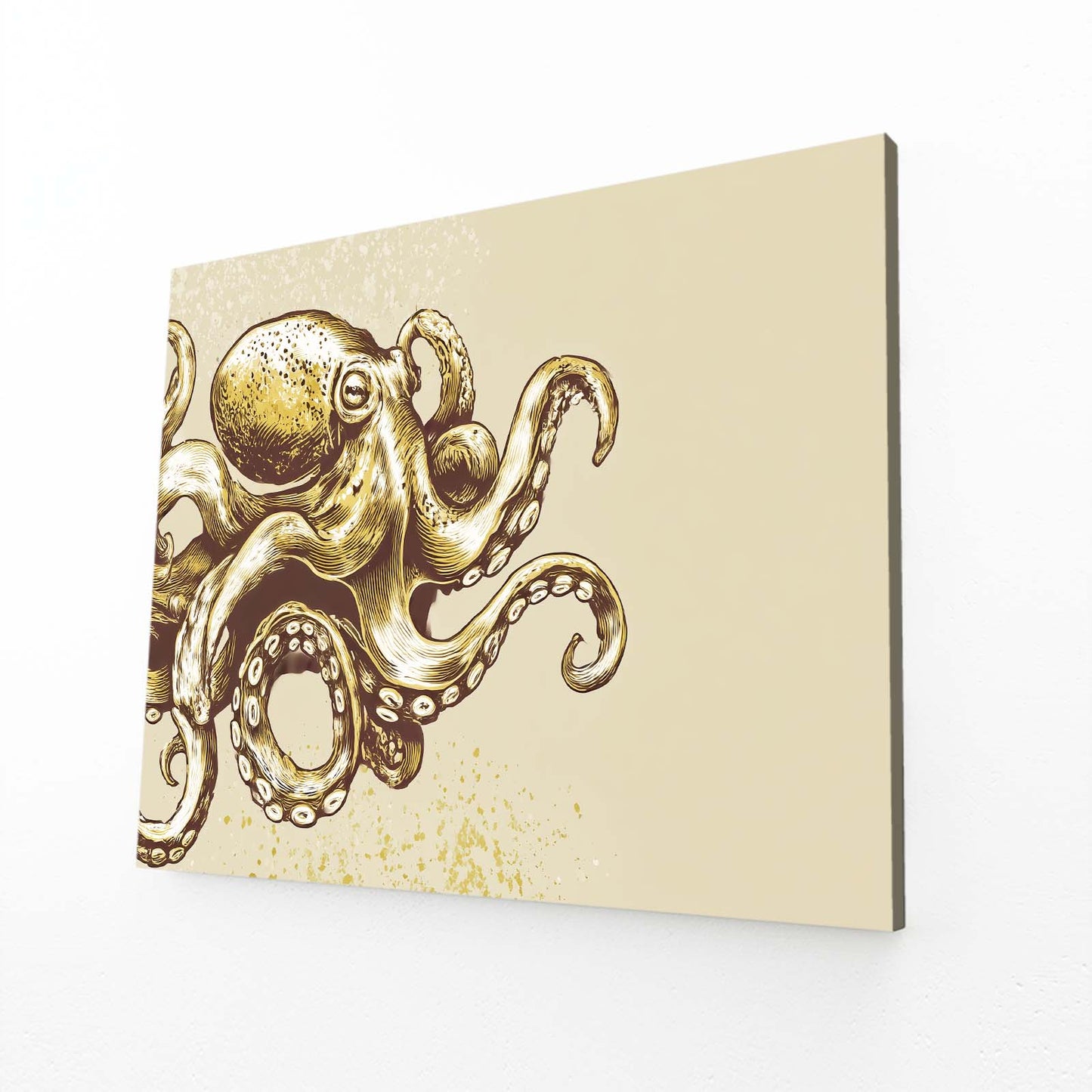 Brass Relief Octopus Prints – angled canvas view on white background