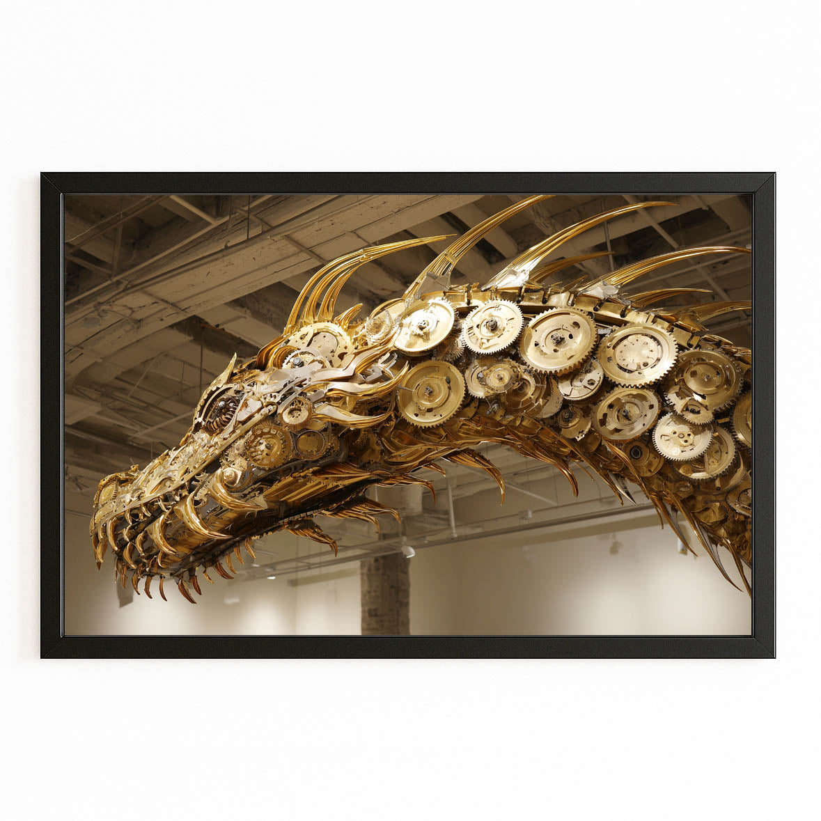 Brass Serpent Skeleton Steampunk Canvas – with Premium Black frame on white background
