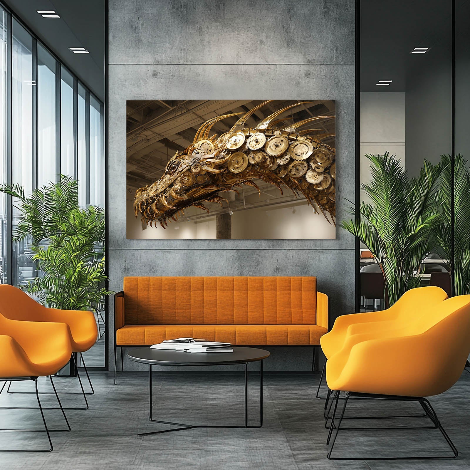 Brass Serpent Skeleton Steampunk Canvas – styled in a furnished interior