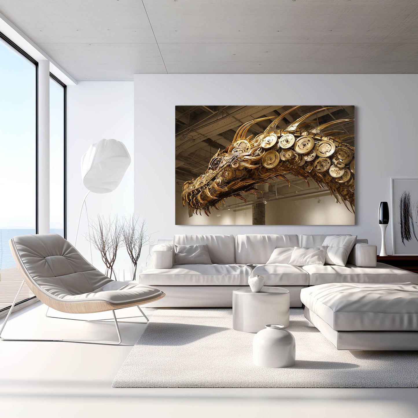 Brass Serpent Skeleton Steampunk Canvas – styled in a furnished interior