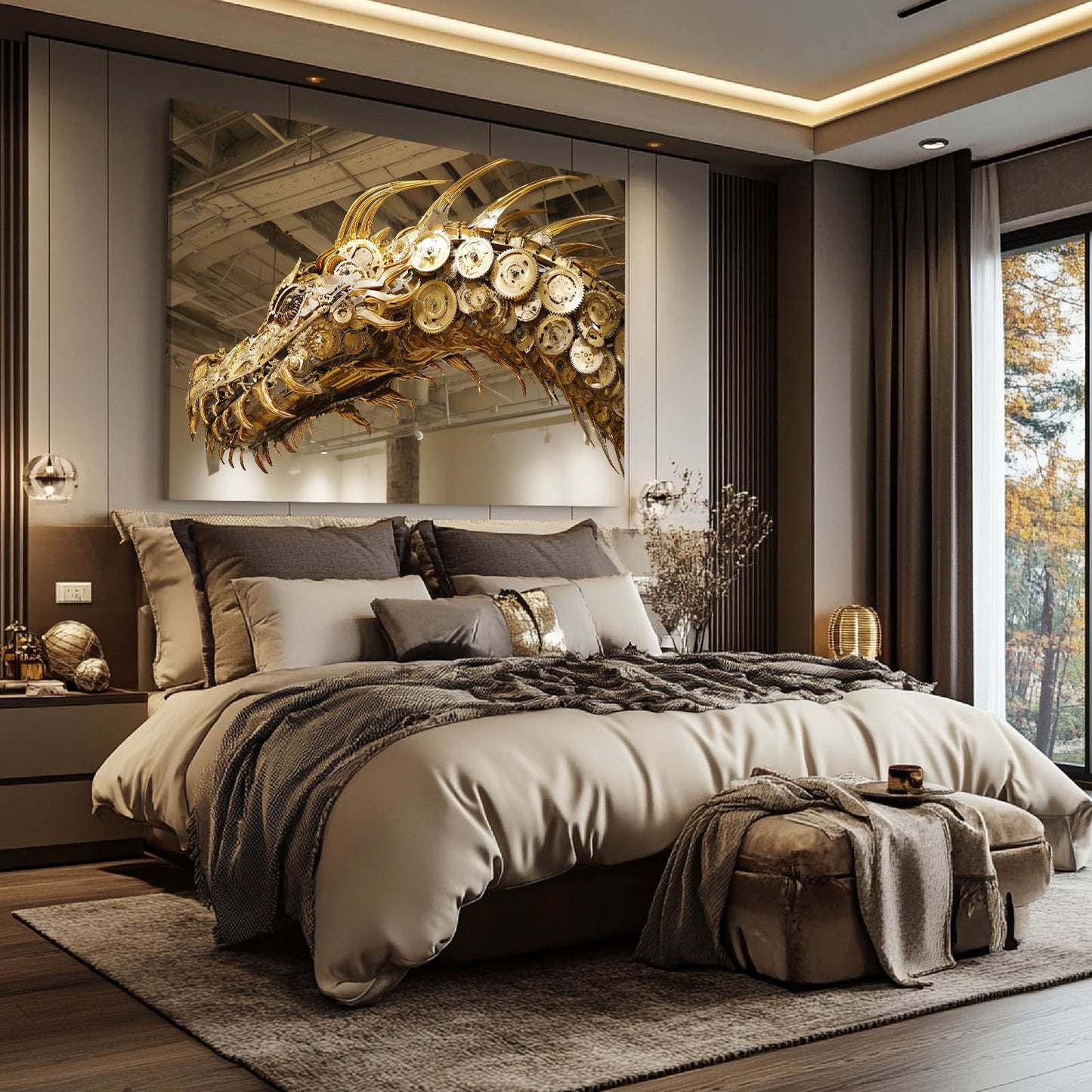Brass Serpent Skeleton Steampunk Canvas – styled in a furnished interior