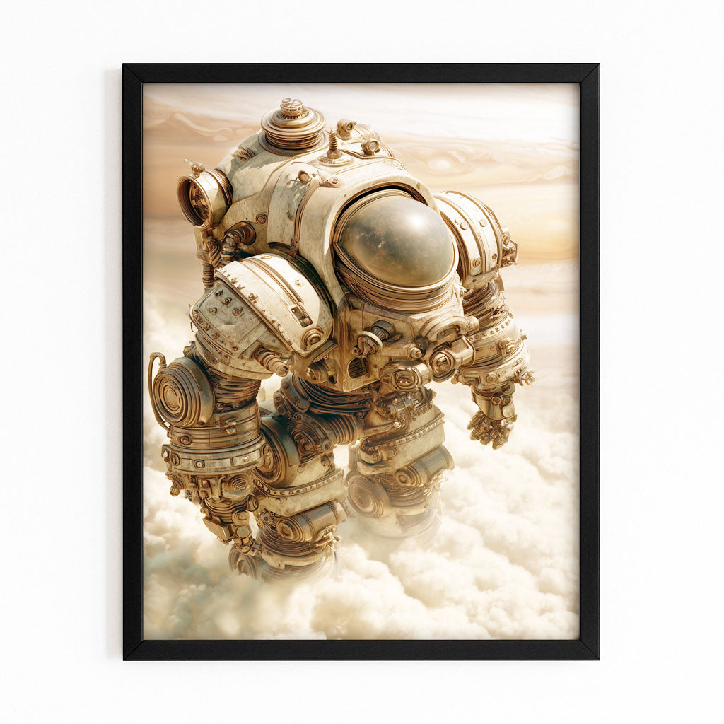 Brass Sky Diver Steampunk Prints – with Premium Black frame on white background