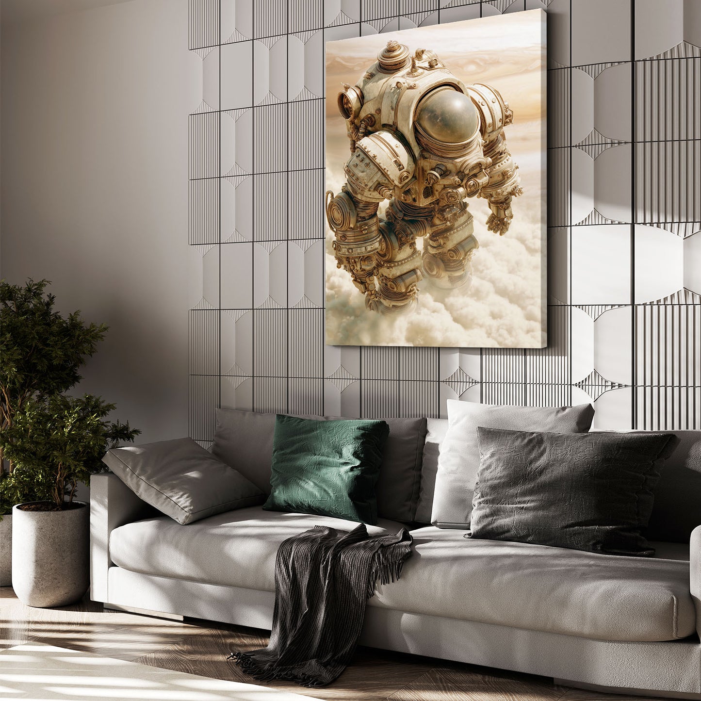 Brass Sky Diver Steampunk Prints – styled in a furnished interior