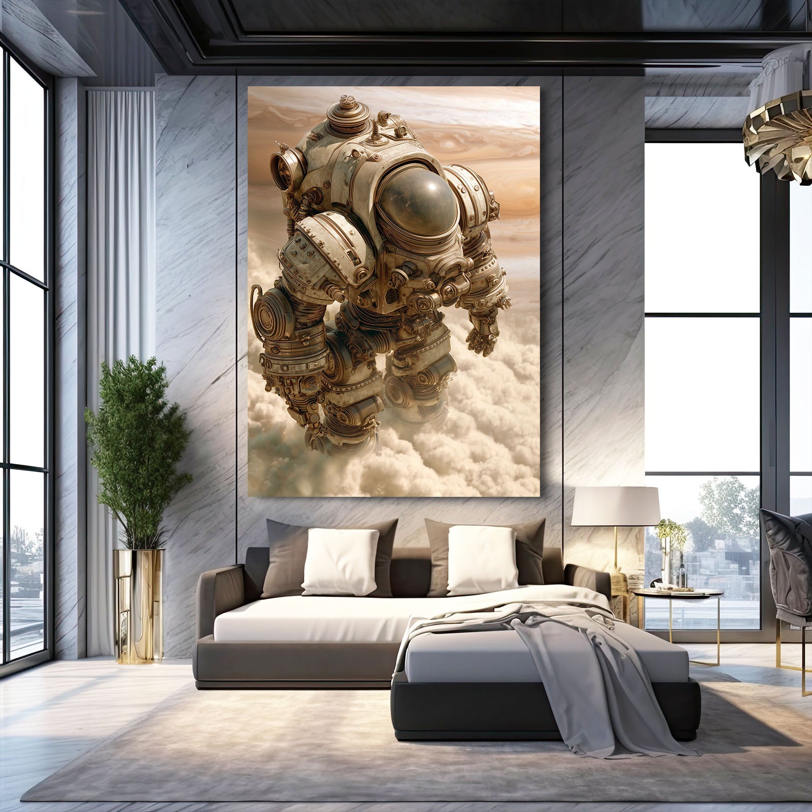 Brass Sky Diver Steampunk Prints – styled in a furnished interior