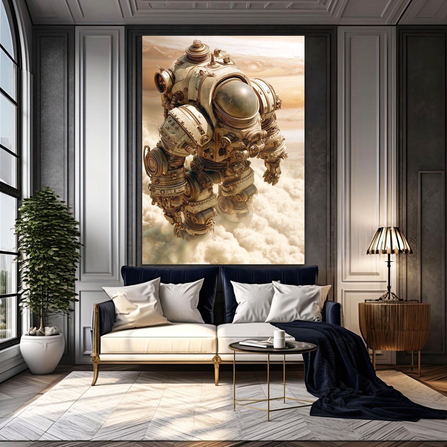 Brass Sky Diver Steampunk Prints – styled in a furnished interior