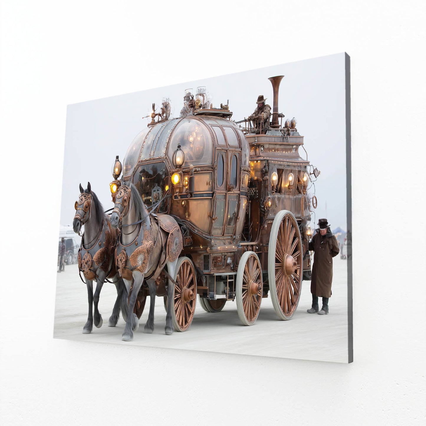 Brass Steam Carriage Steampunk Wall Art – canvas print on white background