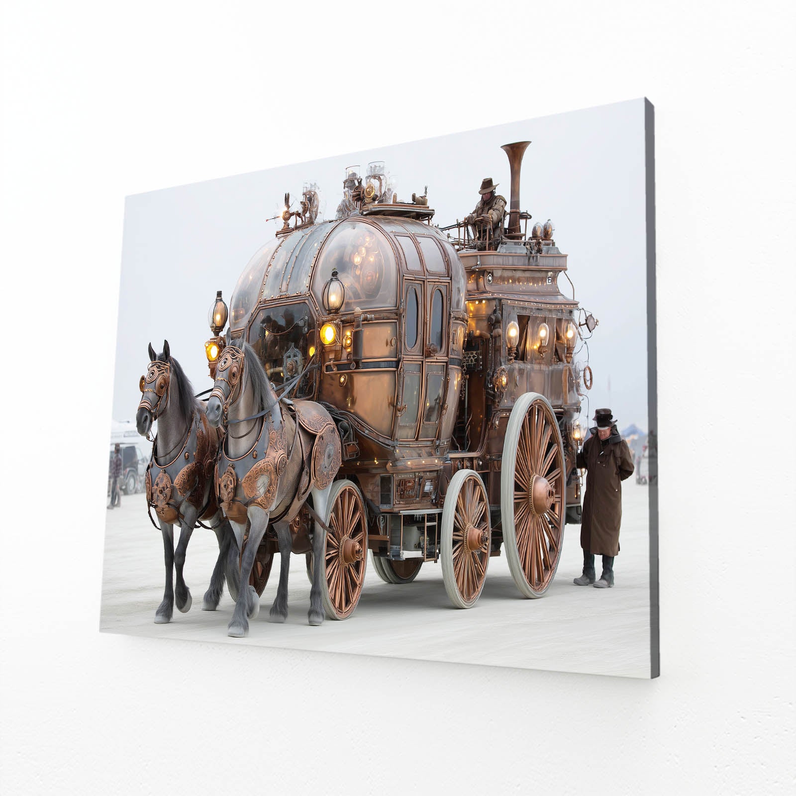 Brass Steam Carriage Steampunk Wall Art – canvas print on white background