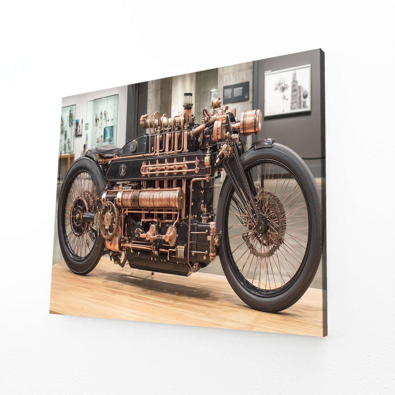 Brass Steam Motorcycle Steampunk Art – angled canvas view on white background