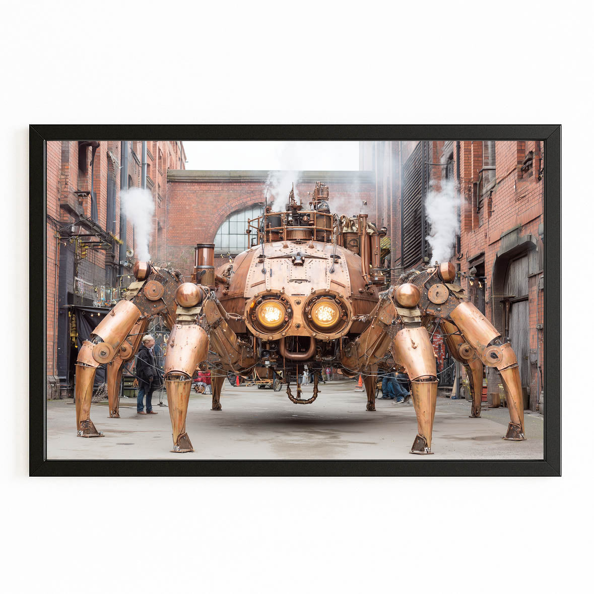 Brass Street Mechs Steampunk Canvas Art – with Premium Black frame on white background