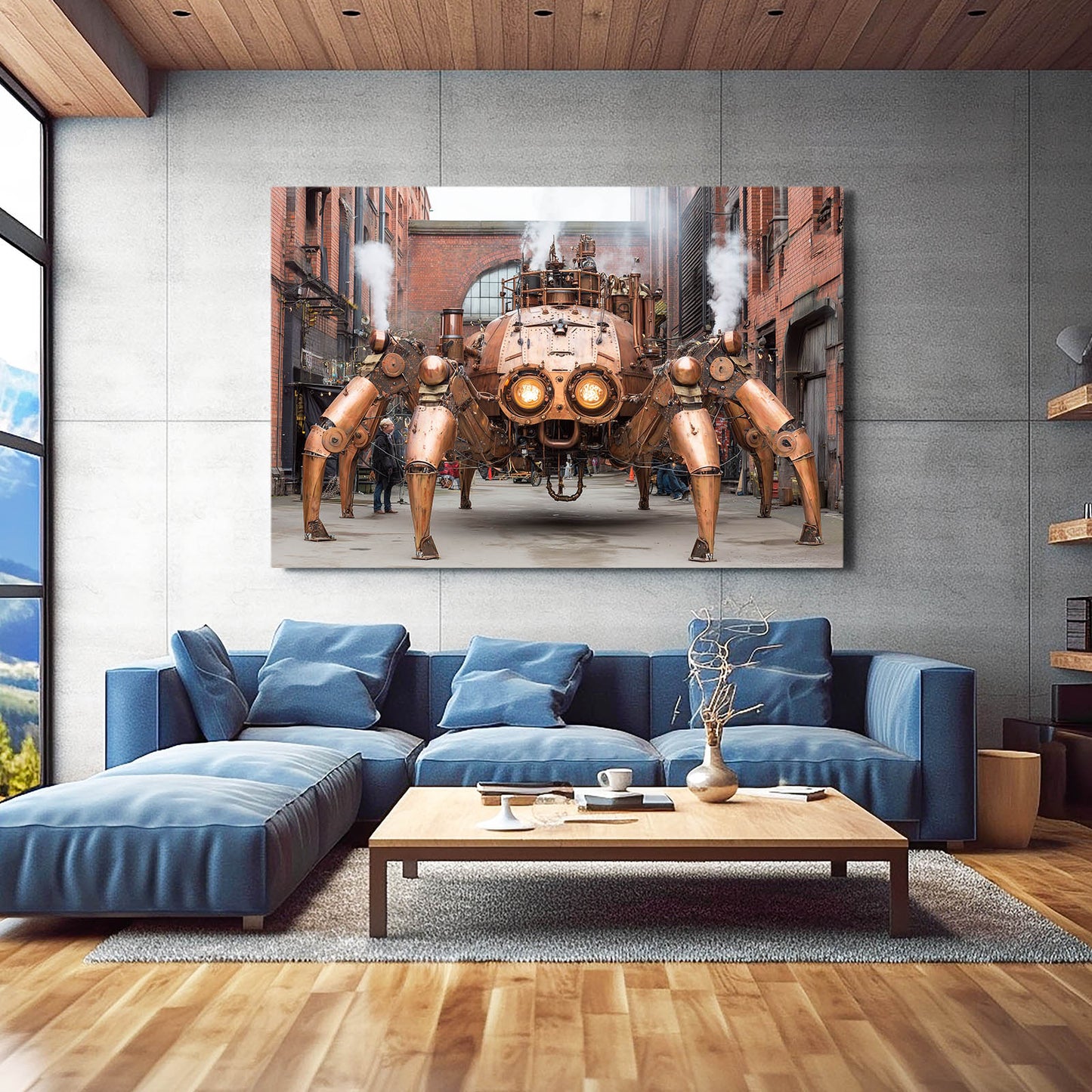 Brass Street Mechs Steampunk Canvas Art – styled in a furnished interior