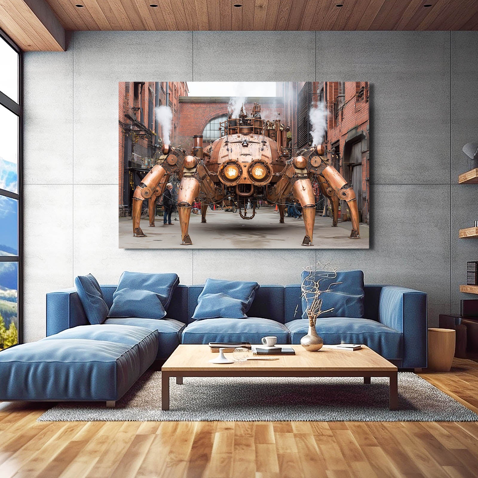 Brass Street Mechs Steampunk Canvas Art – styled in a furnished interior