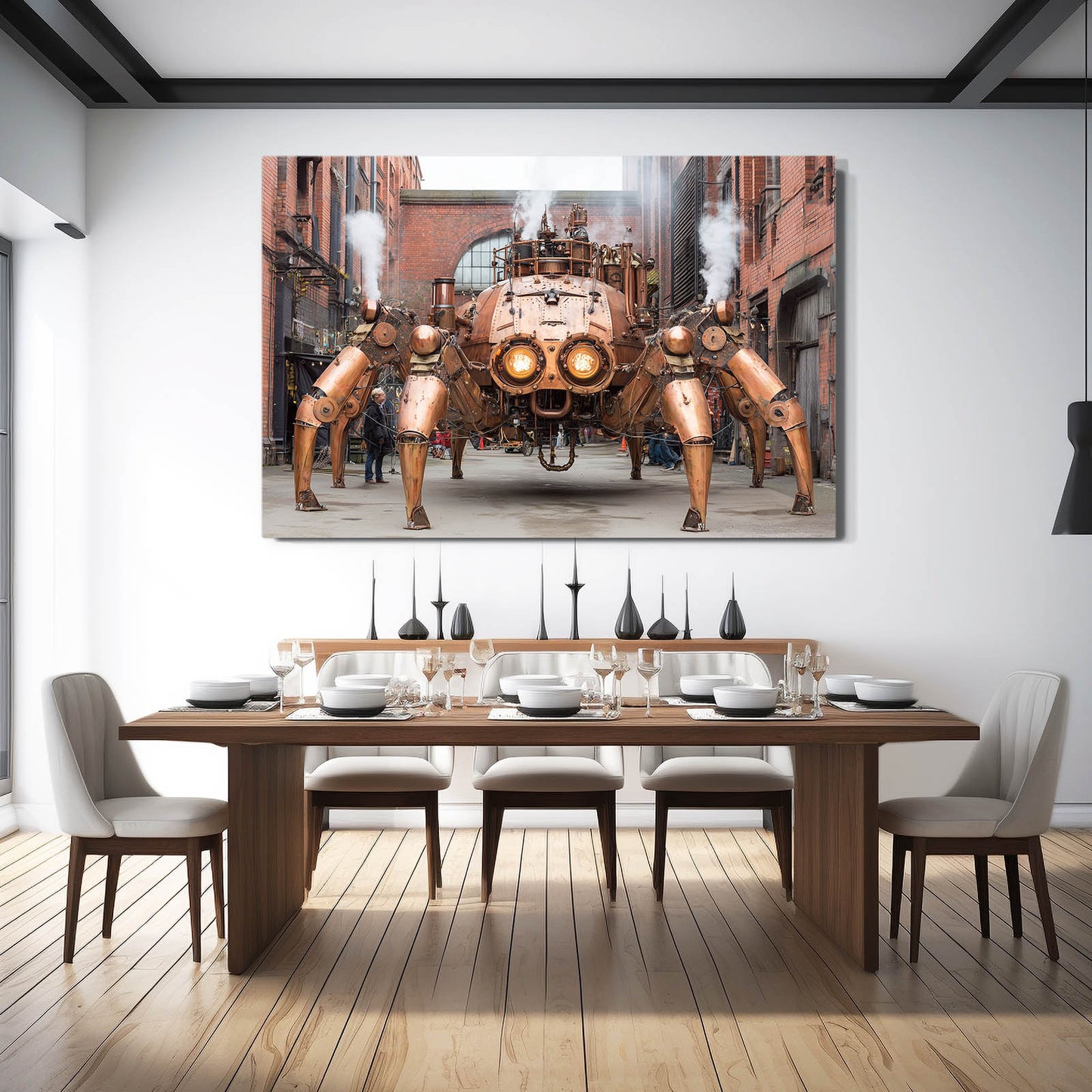 Brass Street Mechs Steampunk Canvas Art – styled in a furnished interior