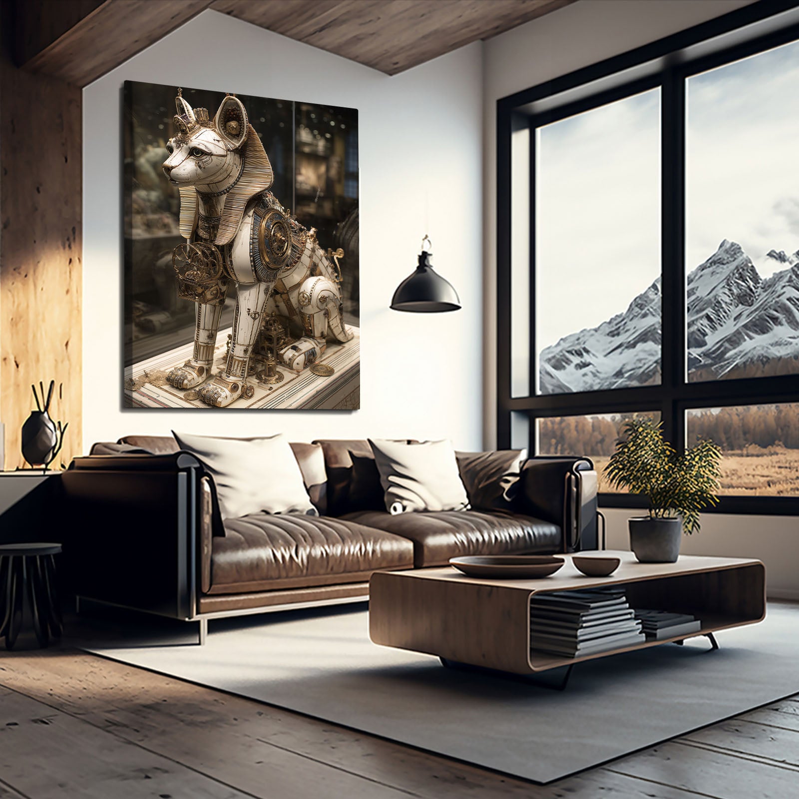 Brass Temple Cat Steampunk Wall Decor – styled in a furnished interior
