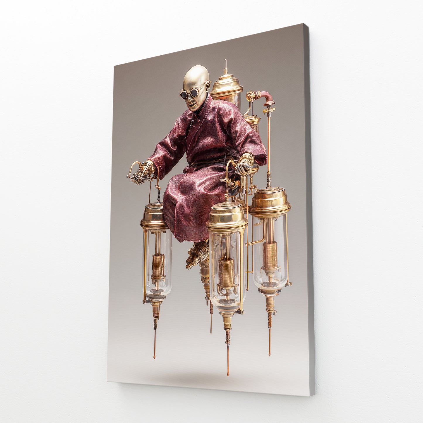 Brass Throne Monk Steampunk Wall Art – angled canvas view on white background
