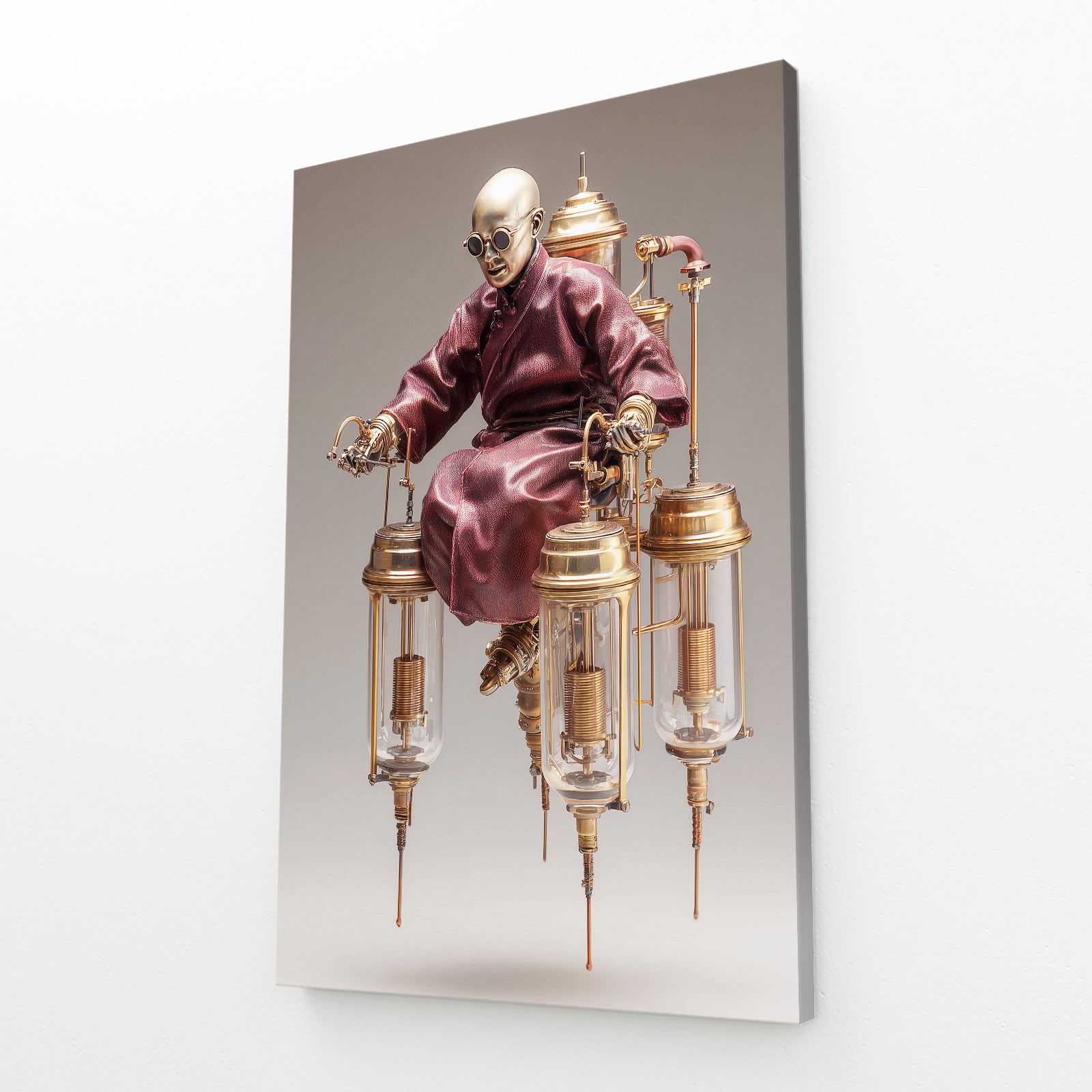 Brass Throne Monk Steampunk Wall Art – angled canvas view on white background