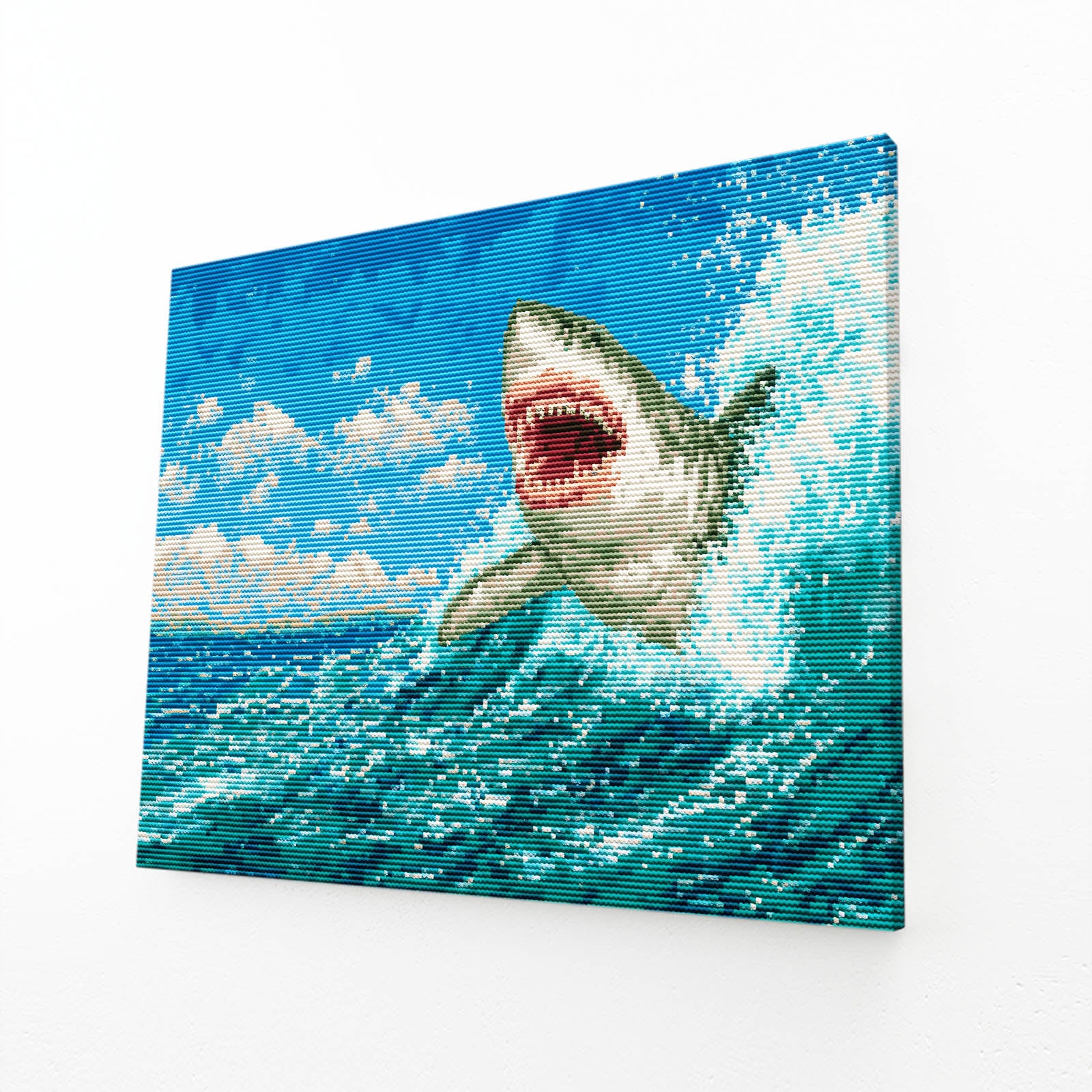 Breaching Wave Shark Art – angled canvas view on white background