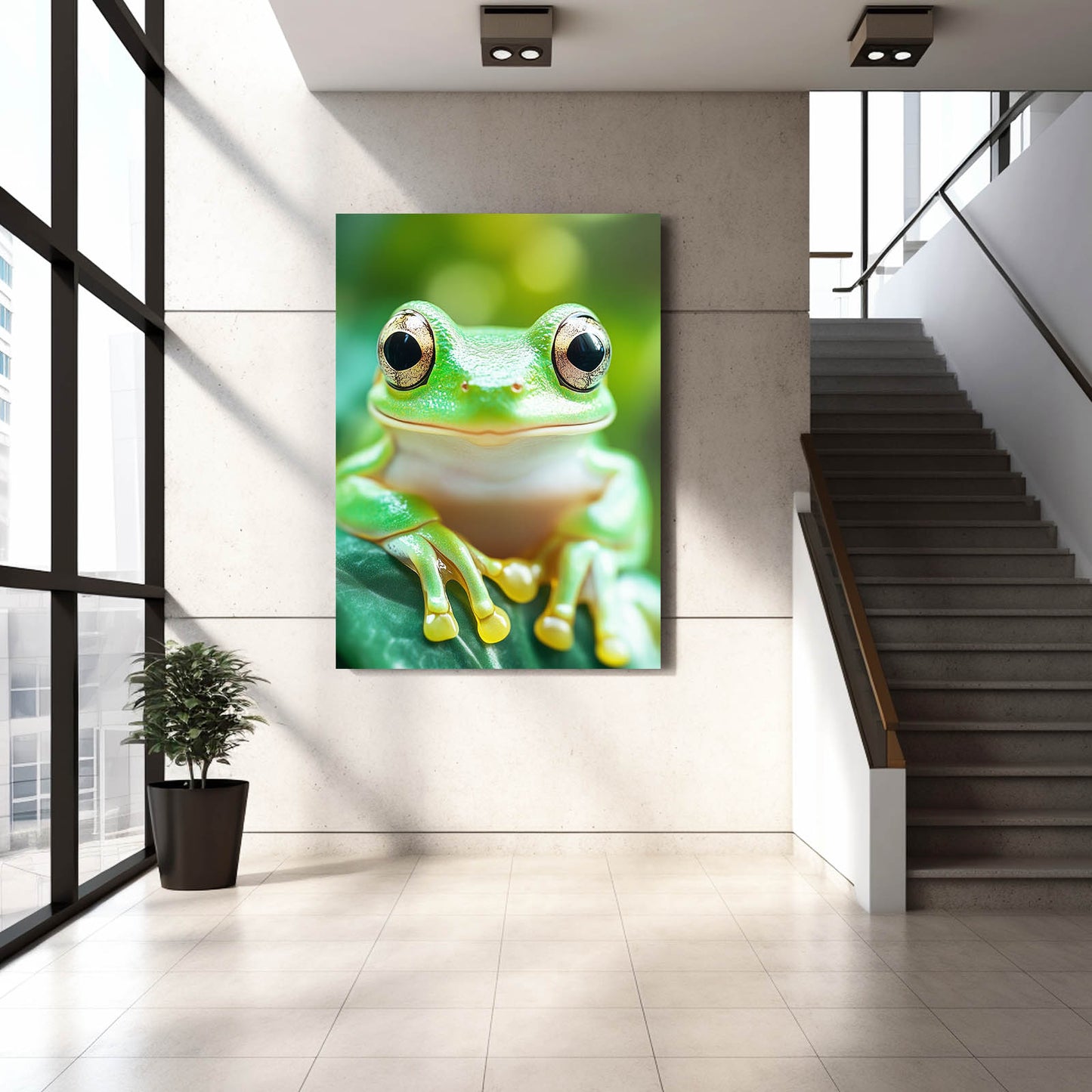 Bright Leaf Treefrog Frog Prints – styled in a furnished interior