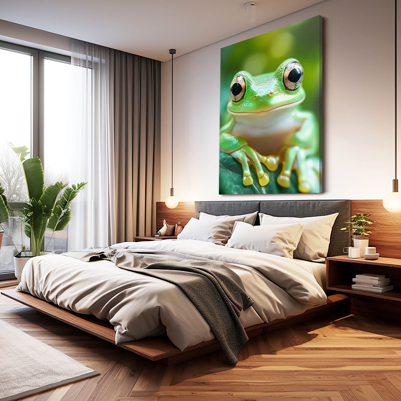 Bright Leaf Treefrog Frog Prints – styled in a furnished interior