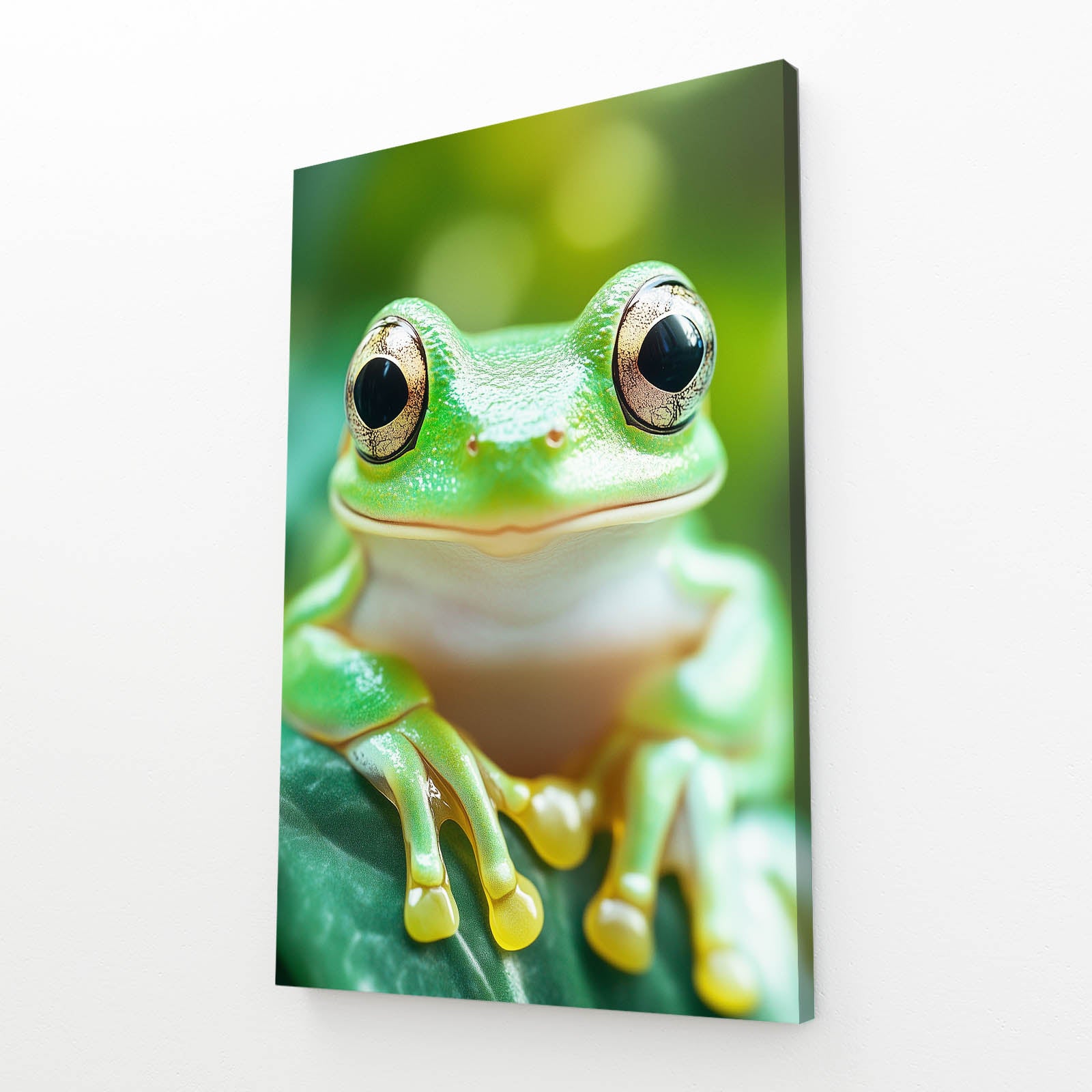 Bright Leaf Treefrog Frog Prints – angled canvas view on white background