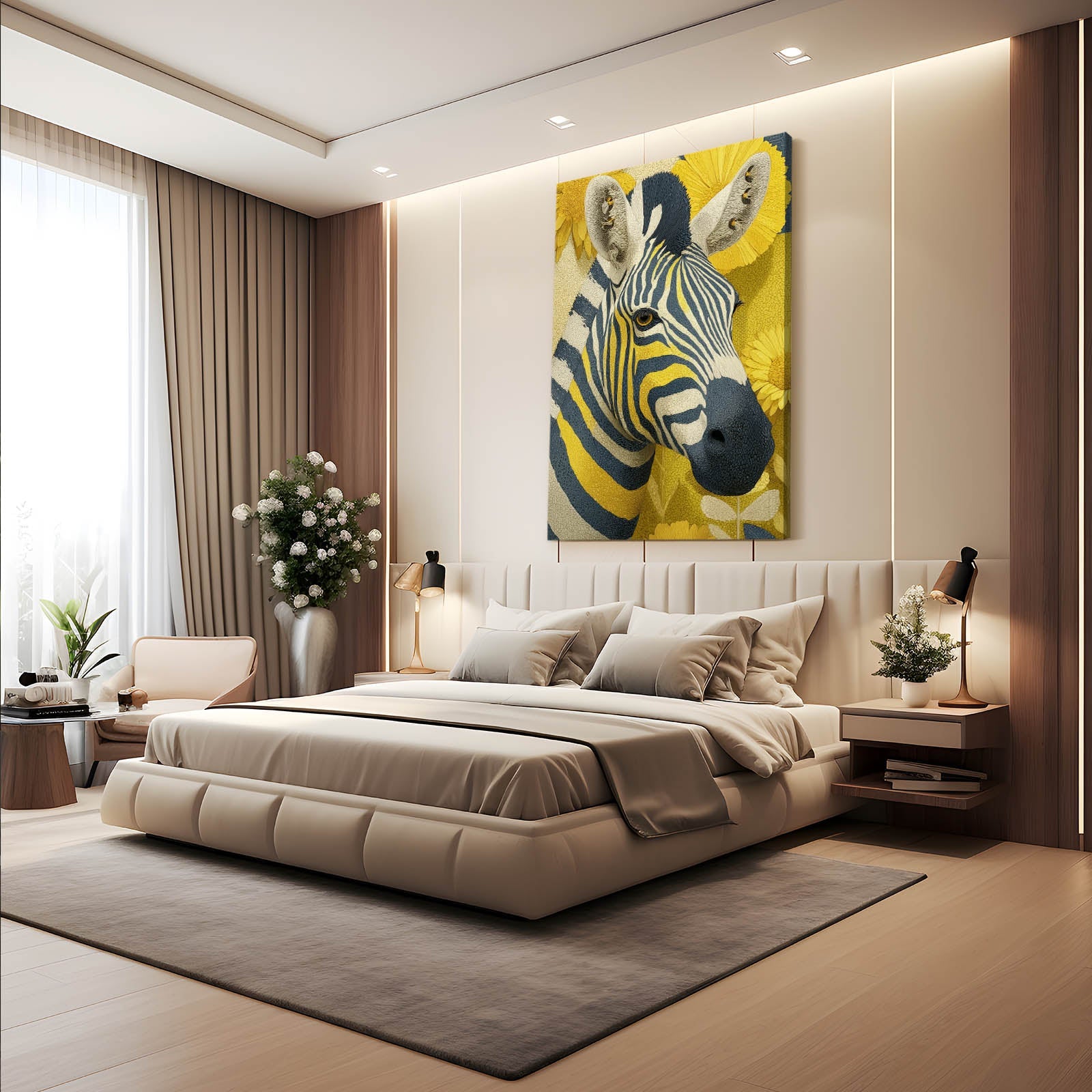 Bright Zebra Wall Art – styled in a furnished interior